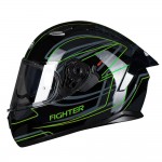 PILOT - Casca Full-face FLIPPER Fighter [sun visor] negru lucios / verde [M]