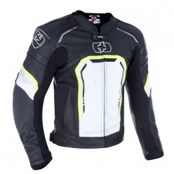 OXFORD - geaca piele STRADA SPORTS STEALTH BLACK / WHITE/ FLUO XL