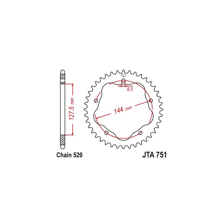 JT - Foaie (spate) Aluminiu JTA751, 42 dinti - Ducati - cu Adaptor 110-002, lant 520