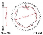 JT - Foaie (spate) Aluminiu JTA751, 42 dinti - Ducati - cu Adaptor 110-002, lant 520