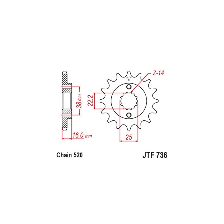 JT - Pinion (fata) JTF736, 14 dinti - Ducati 748Biposto/E/RS/SP/750