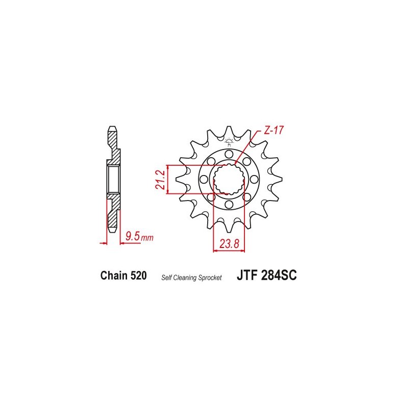 JT - Pinion MX (fata) JTF284SC, 14 dinti - CR250/500'88-/CRF450'02-