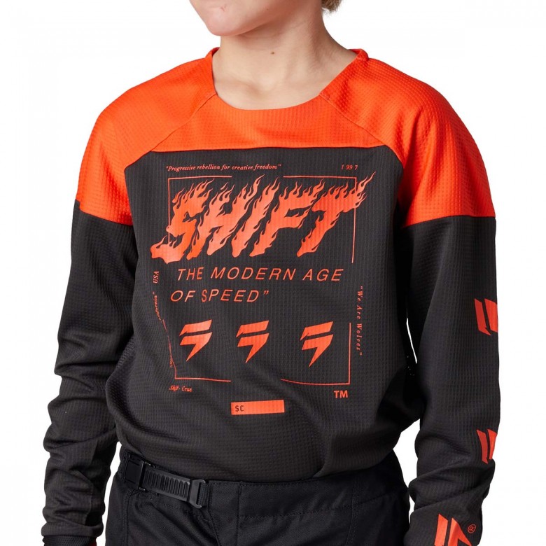 Shift Jugend Motocross Jersey White Label Flame